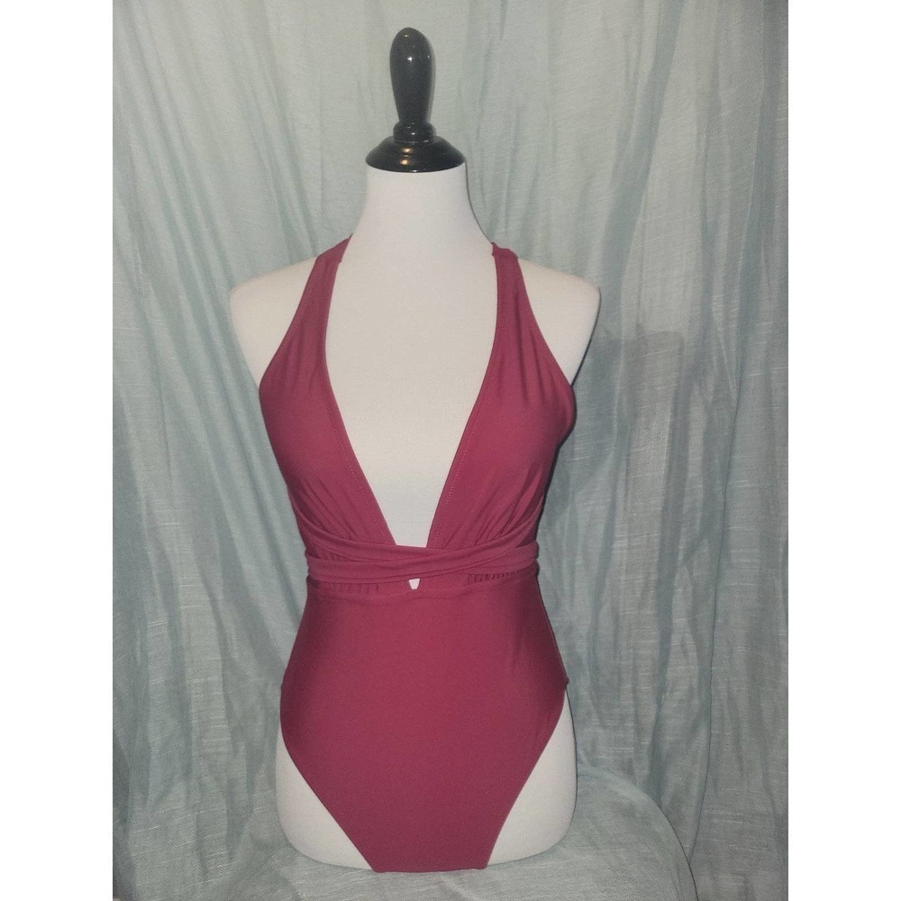 NWOT One Piece Swimsuit medium, maroon tie up